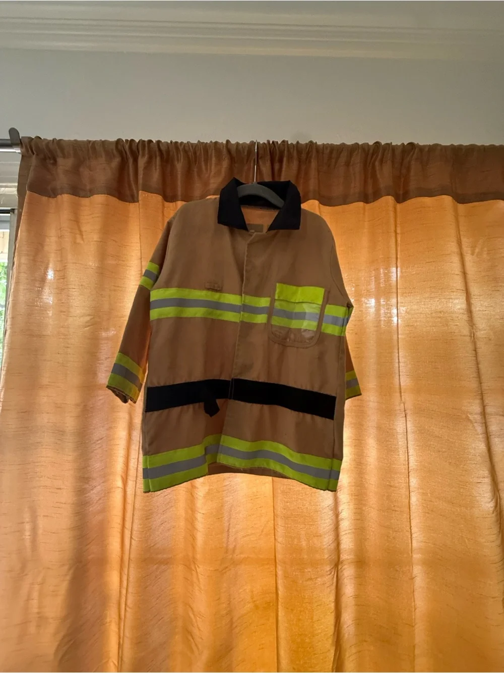 Melissa & Doug Tan Fire Dept Costume Jacket with Yellow-Reflective Stripes